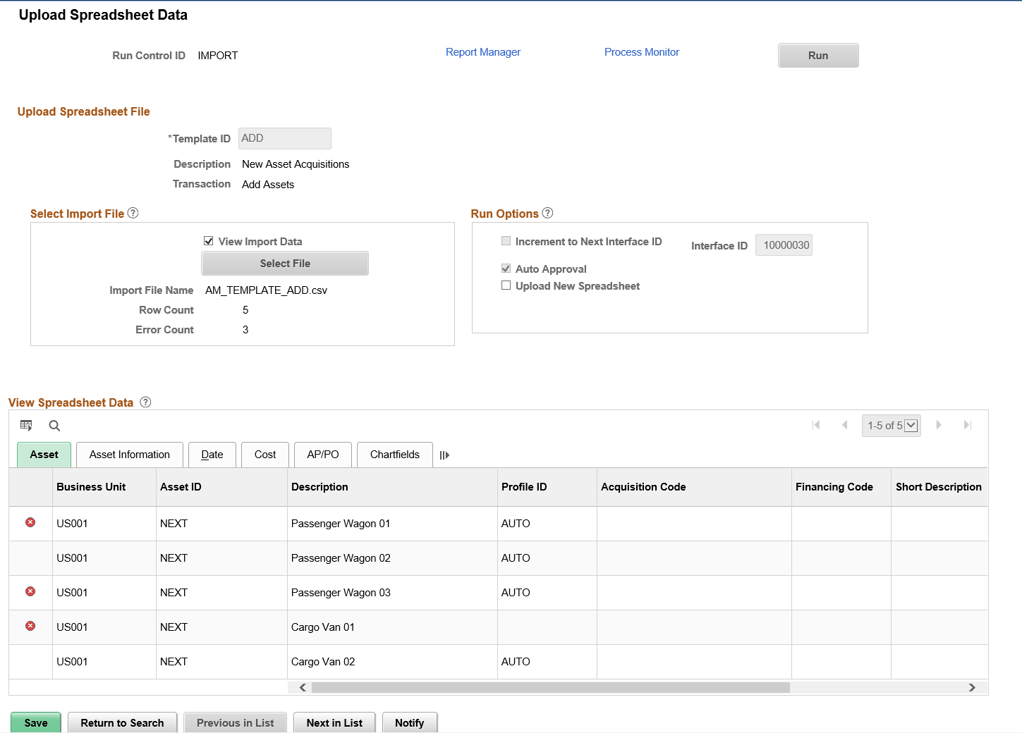 Upload Spreadsheet Data Page