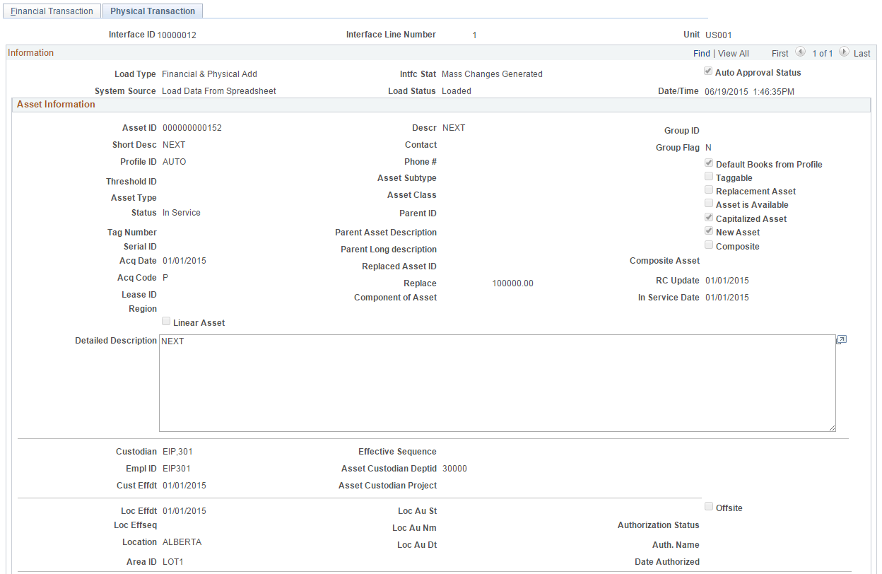 Physical Transaction Page (1 of 3)