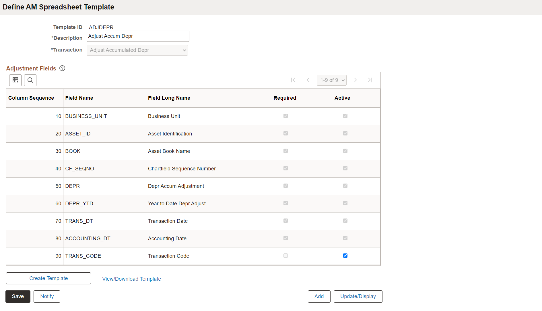 Spreadsheet Template Page (Adjust Accum Depr)