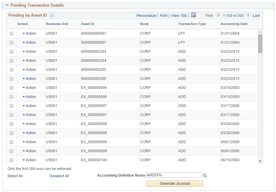 AM WorkCenter - Pending Journal Generator page (2 of 2)