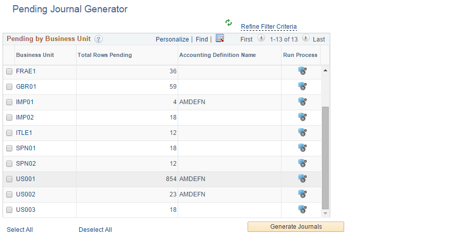 AM WorkCenter - Pending Journal Generator page (1 of 2)