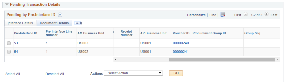 AM WorkCenter - Business Unit APPO Transactions page (2 of 2)