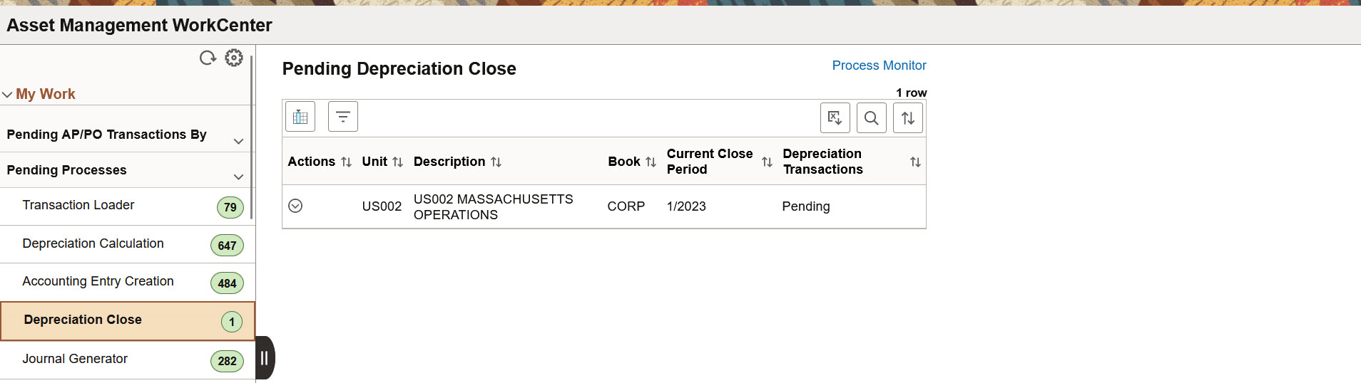 Depreciation Close page