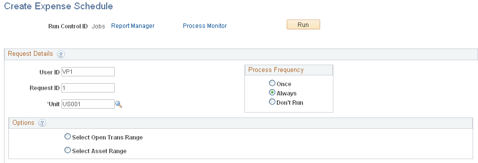 Create Expense Schedule page