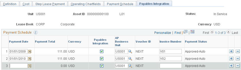 Payables Integration page