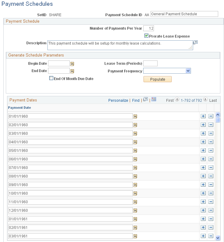 Payment Schedules page