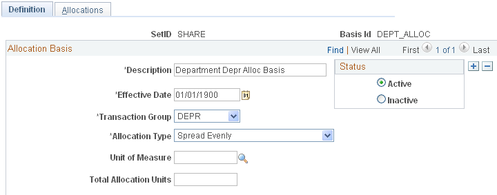 Allocation Basis - Definition page