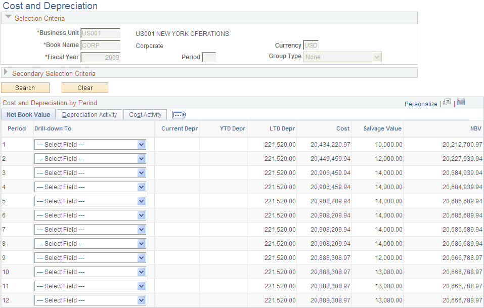 Cost and Depreciation page