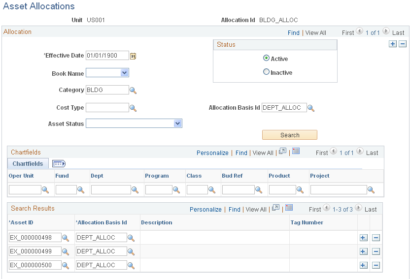 Asset Allocations page