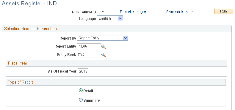 Assets Register - IND page