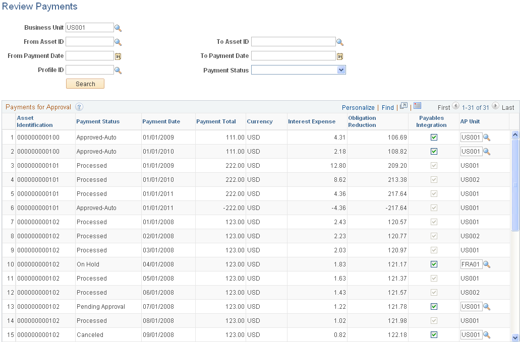 Review Payments page