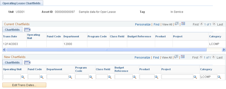 Operating Lease Chartfields page