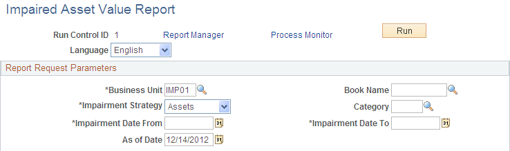 Impaired Asset Value Report page