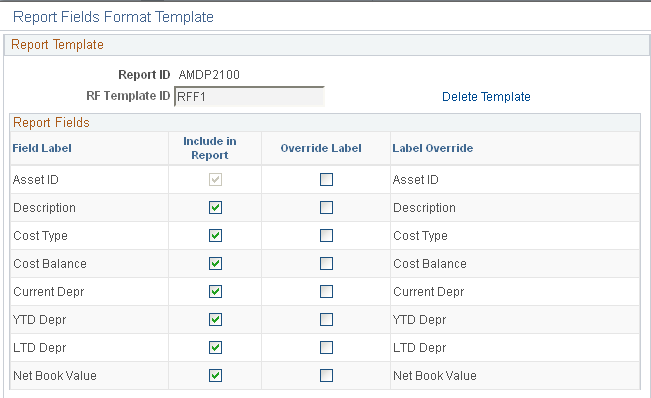 Report Fields Format Template page