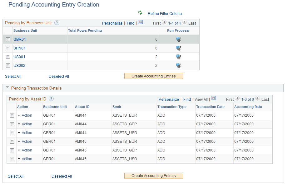 Pending Accounting Entry Creation page