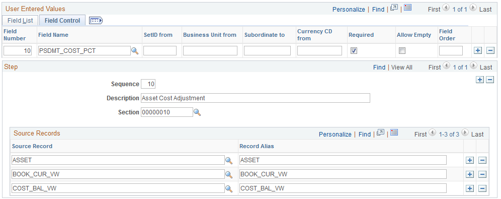 Transaction Definition page - Field Control tab