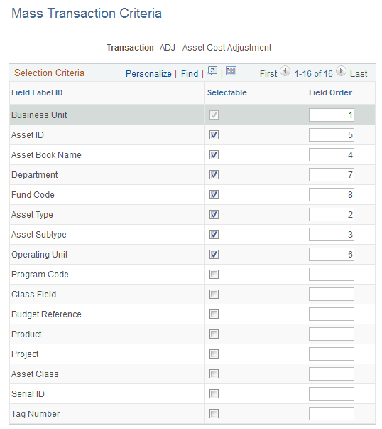 Mass Transaction Criteria page