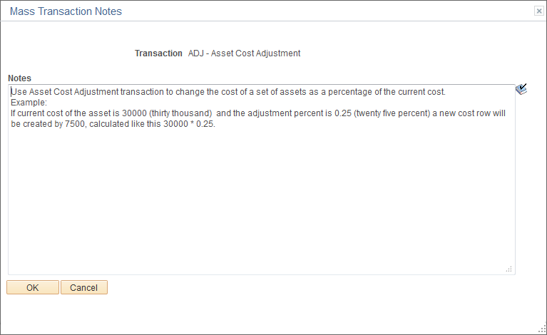 Mass Transaction Notes page