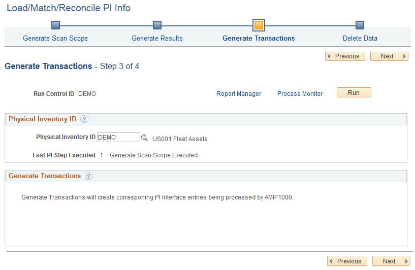 Load/Match/Reconcile PI Info - Generate Transactions page (Mobile Physical Inventory)