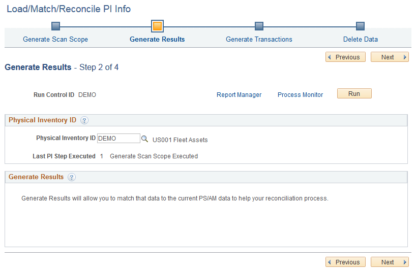 Load/Match/Reconcile PI Info - Generate Results page (Mobile Physical Inventory)