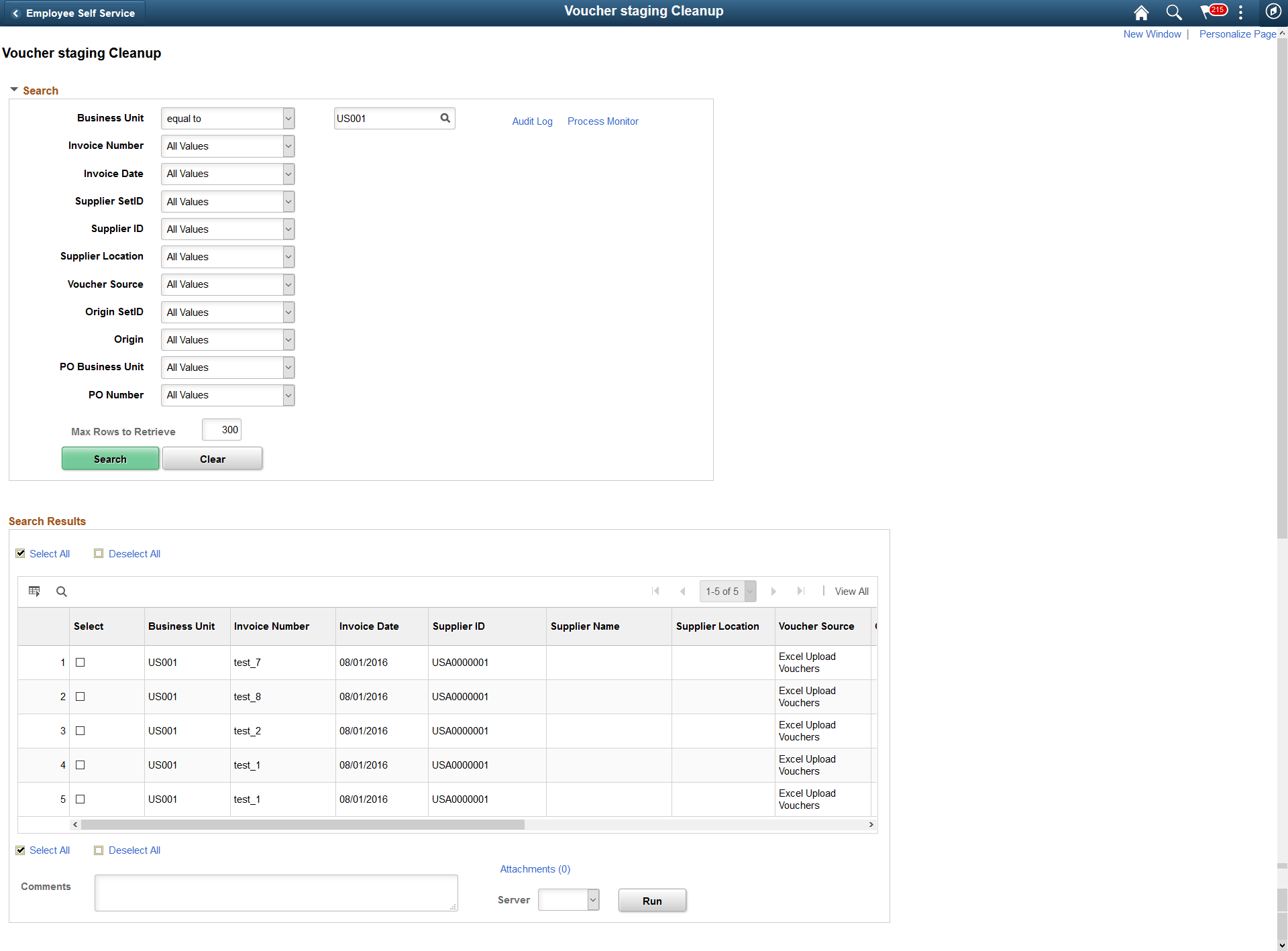 Voucher Staging Cleanup page