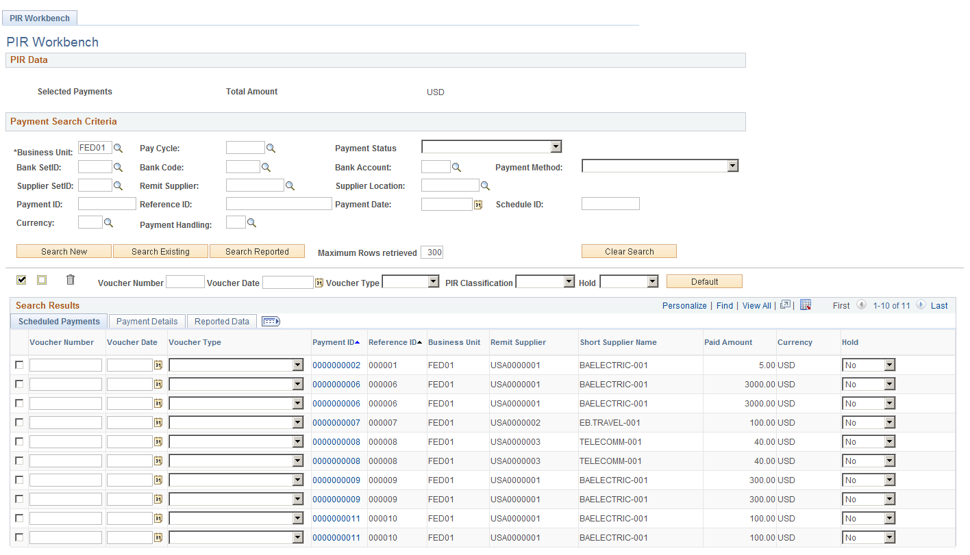 PIR Workbench page