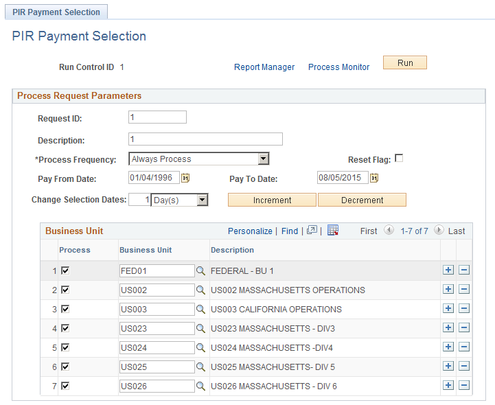 PIR Payment Selection page