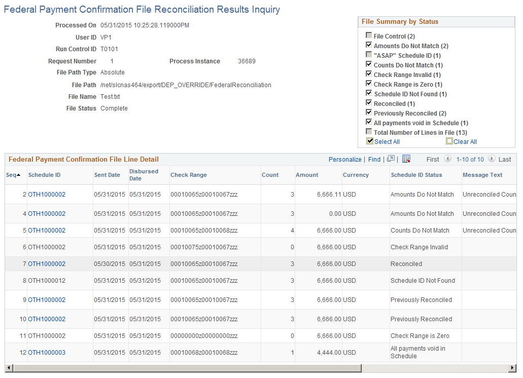 Auto Schedule ID Inquiry page