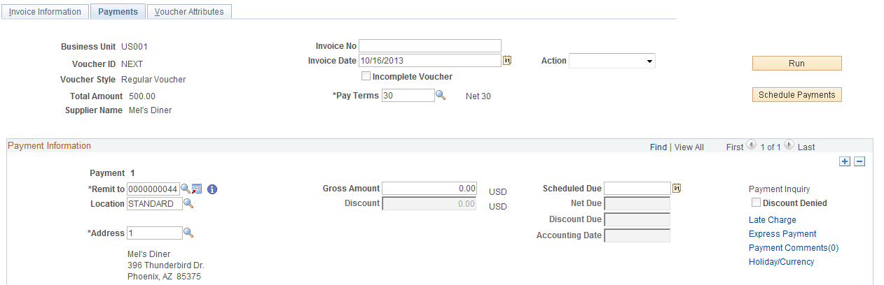 Voucher - Payments page (Add mode) 1 of 2