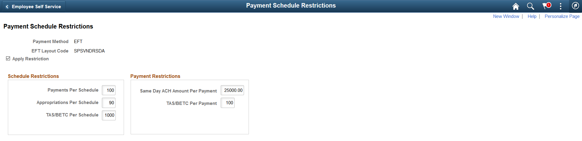 Payment Schedule Restrictions page