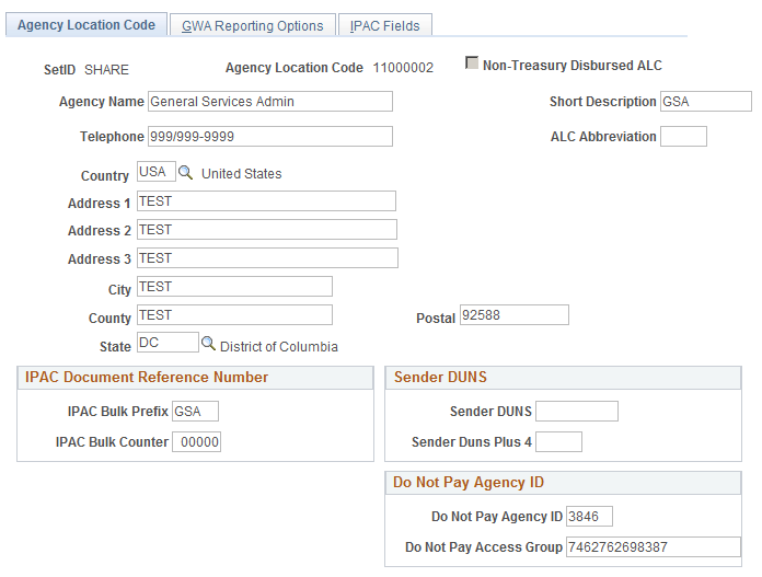 Agency Location Code page