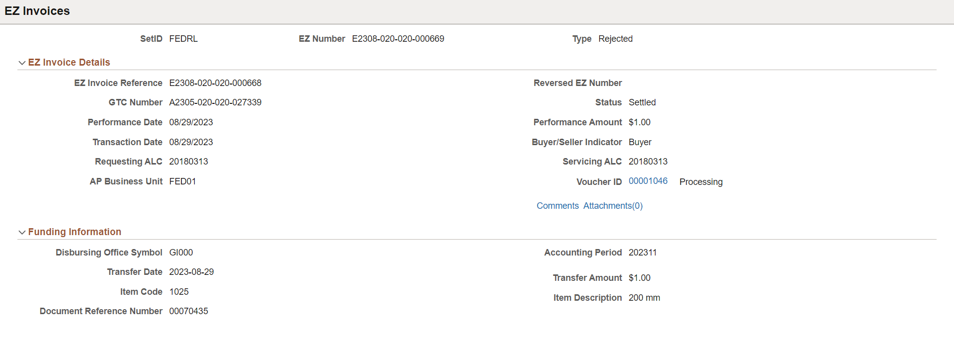 EZ Invoices Details page