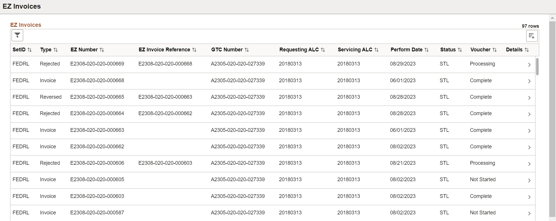 EZ Invoices page