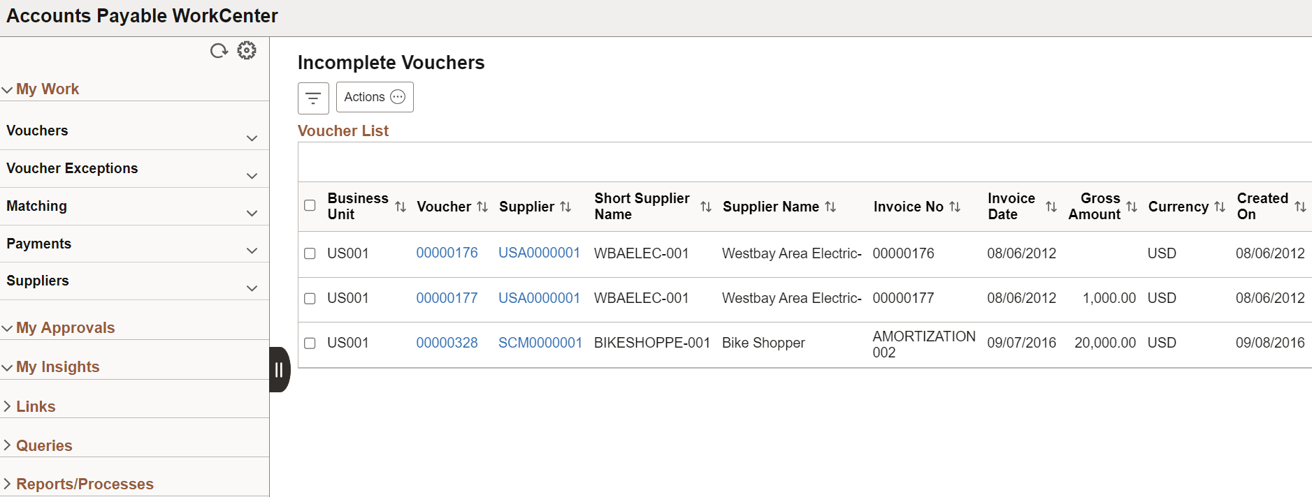 Payables WorkCenter page