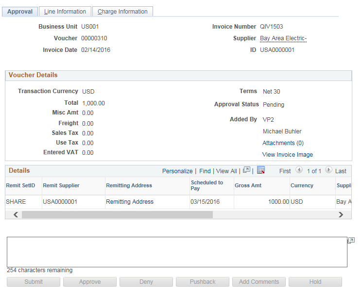 Approval Framework - Vouchers - Approval page