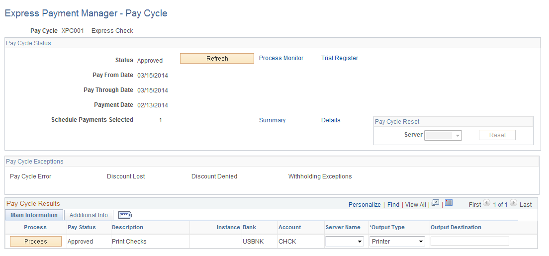 Express Payment Manager - Pay Cycle page