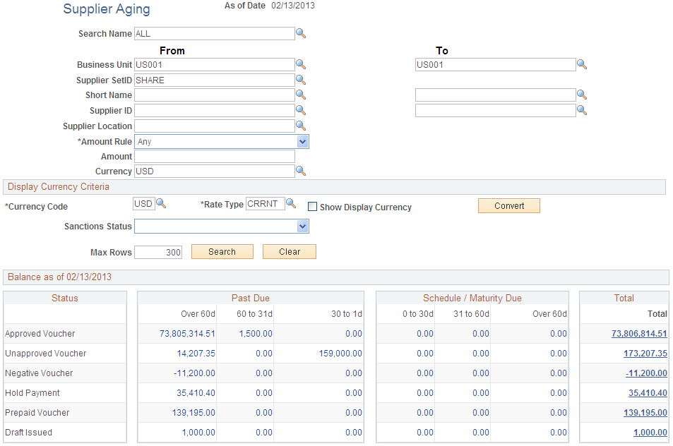 Supplier Aging page