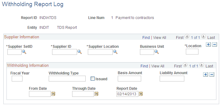 Withholding Report Log page