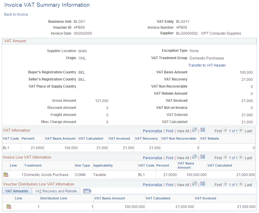 Invoice VAT Summary Information page