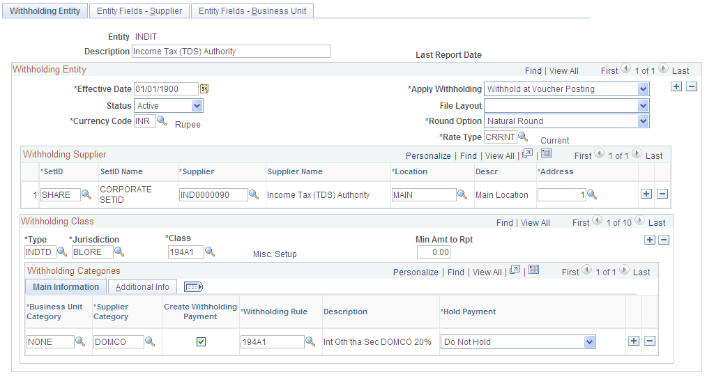 Withholding Entity page
