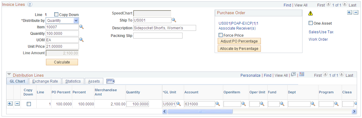 Invoice Lines group box on the Invoice Information page, showing the Go to Review Errors icon