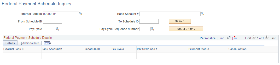 Federal Payment Schedule Inquiry page