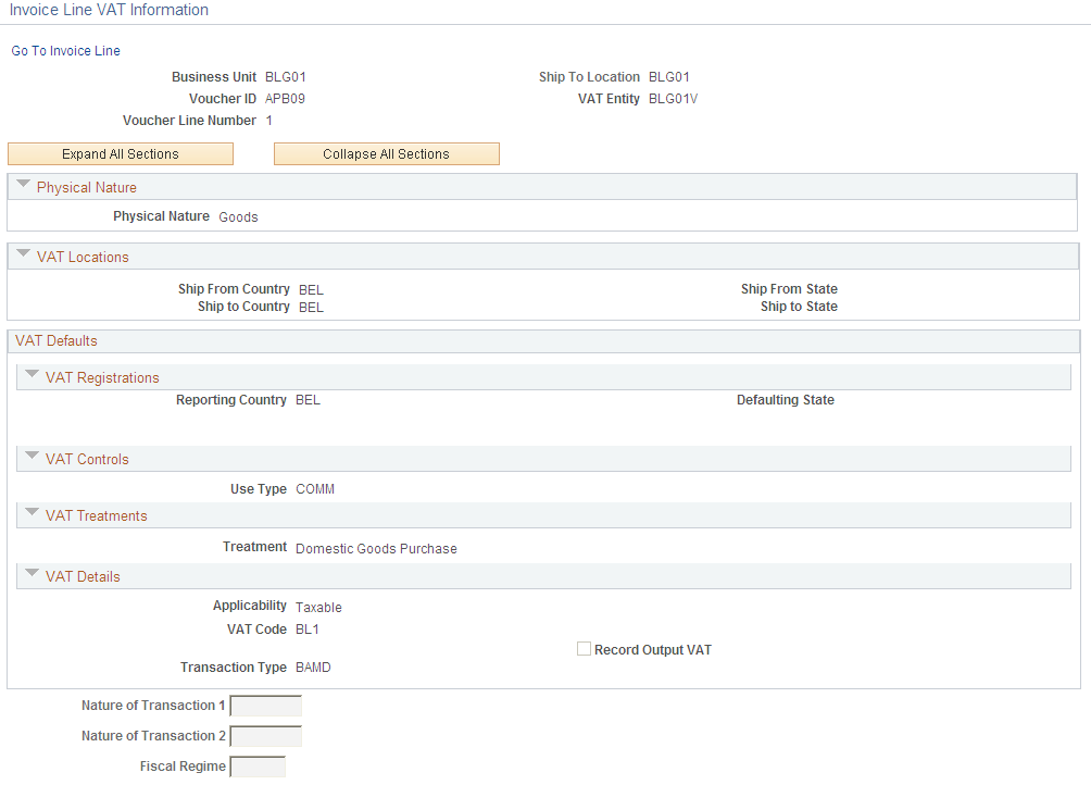 Invoice Line VAT Information page