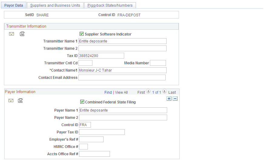 Report Control Information - Payor Data page