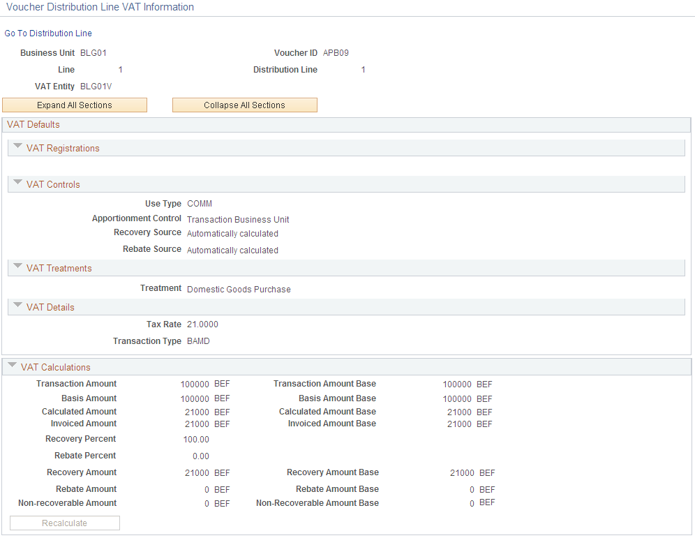 Voucher Distribution Line VAT Information page