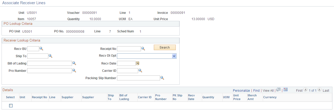 Associate Receiver Lines page