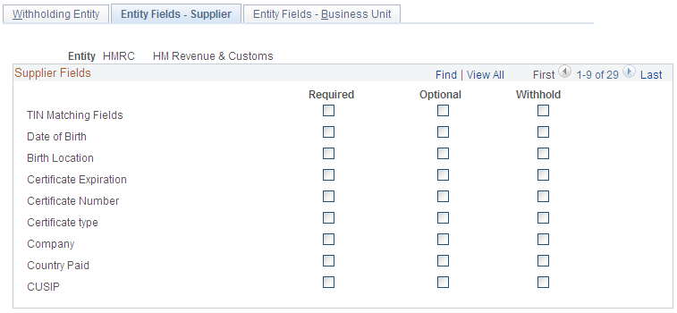 Entity Fields - Supplier page