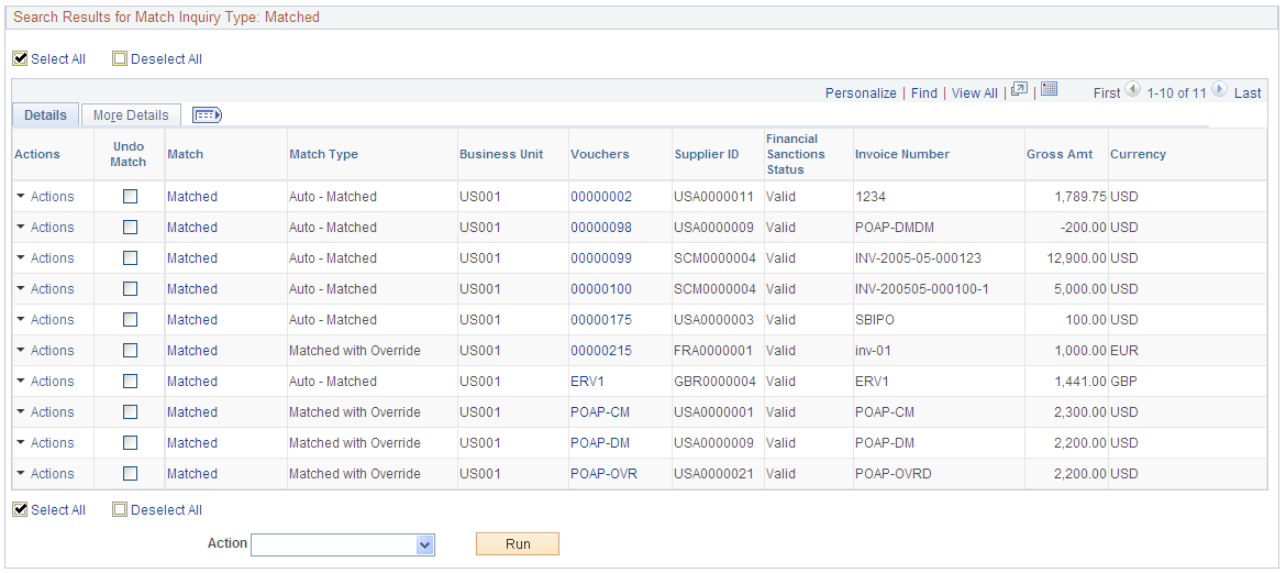 Match Workbench page - Matched selection (2 of 2)