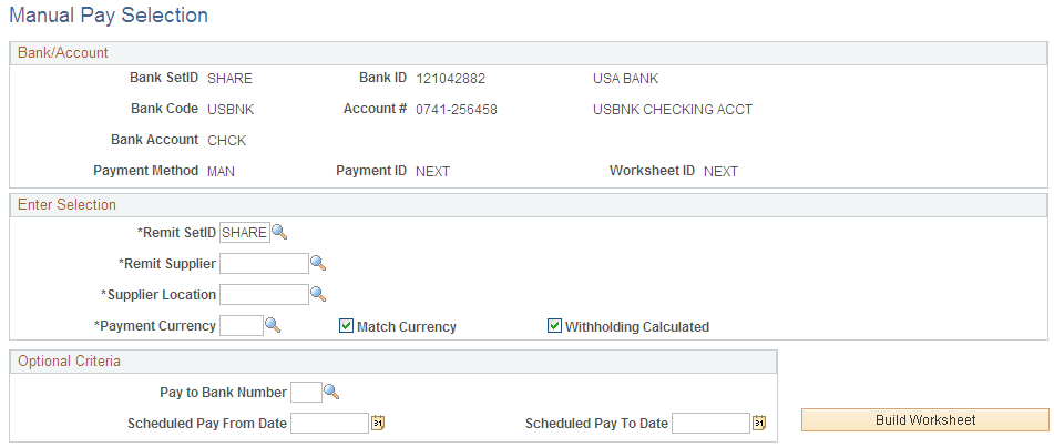 Manual Pay Selection page