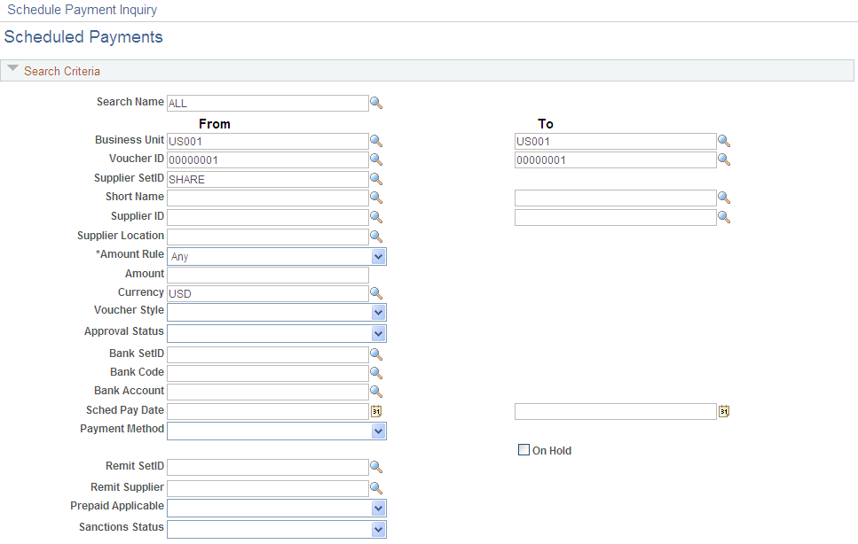 Scheduled Payment Inquiry page (1 of 2)